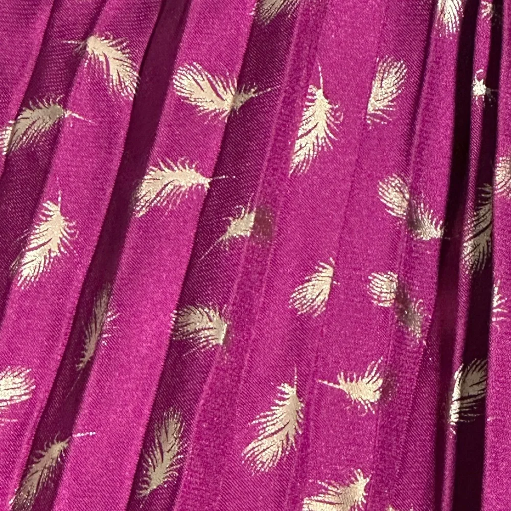 Cherokee Magenta Gold Foil‎ Feather Pleated Dress Special Occasion Party NWOT